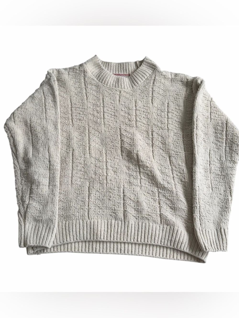 Women's Cream Textured Crewneck Sweater(008)